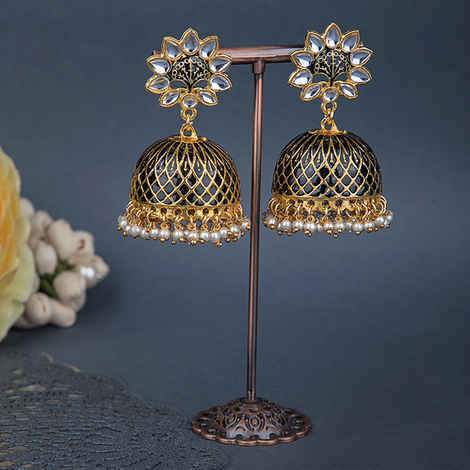 Buy Queen Be Lattice Vintage Wonder Jhumki Black - Purplle