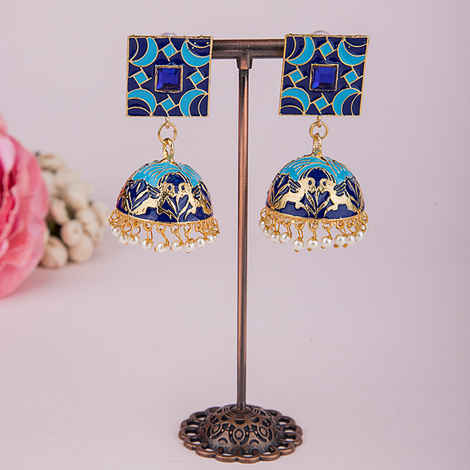 Buy Queen Be Square Kaleido Jhumkis, Blue - Purplle