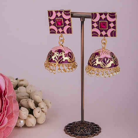 Buy Queen Be Square Kaleido Jhumkis, Pink - Purplle