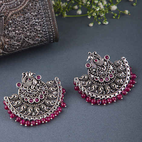 Buy Queen Be Oxidised Dancing Peacock Red Tops Chandbalis - Purplle