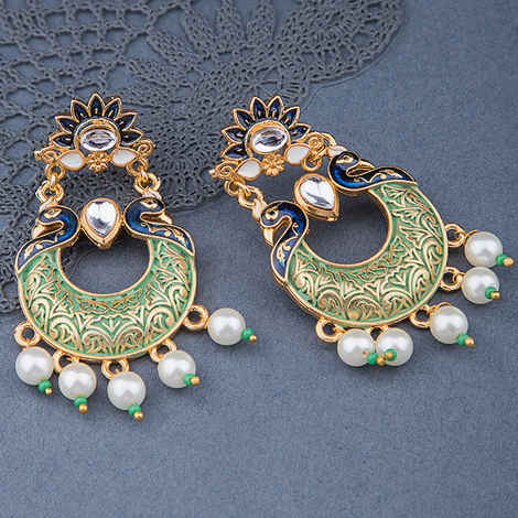 Buy Queen Be Green Enameled Peacock Studded Chandbali - Purplle