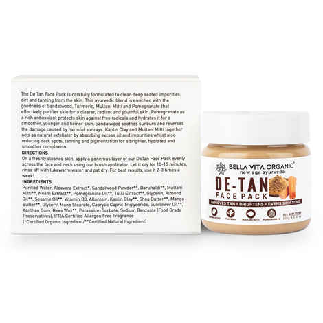 Buy Bella Vita Organic De Tan Removal Face Pack For Fairness,Whitening, Skin Tightening, Glow & Sun Protect For Women and Men (60 g) - Purplle