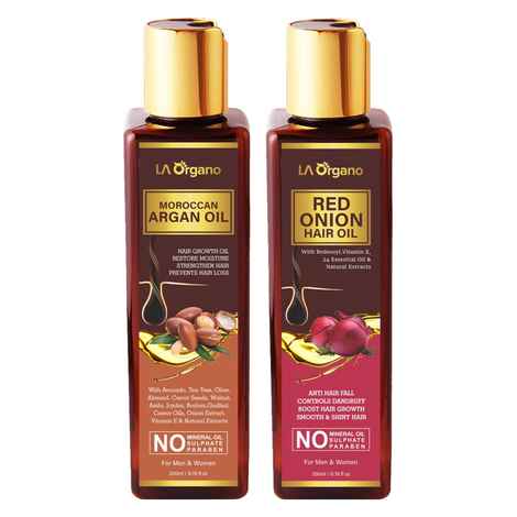 Buy LA Organo Moroccan Argan Oil(200 ml)+Red Onion Hair Oil (200 ml) - Purplle