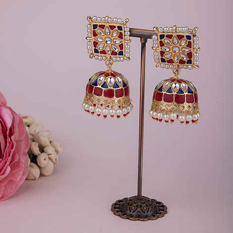 Buy Queen Be Square Top Jhumki, Red & Blue Enamel - Purplle