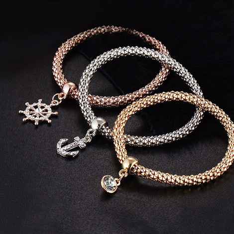 Buy Femnmas Rhinestone Love Anchor Bracelet Set - Purplle