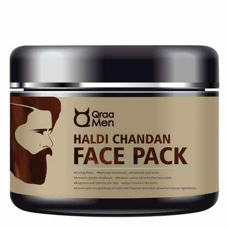 Qraa Men Haldi Chandan Face Pack (120 g) for Skin Brightening/Lightening with Turmeric Oil & Sandalwood