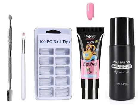 Buy Mobray Poly Gel Extend Builder Polygel Finger Nail Extension UV LED Acrylic Builder Gel Polygel - 15ml + Slipsolution 75ml + 100 Nail tips (1 Box) (01_15ml_5 Pcs Kit) - Purplle