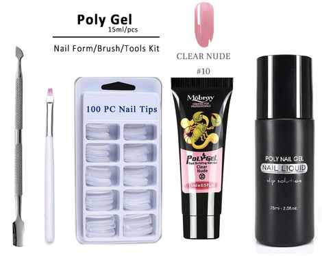 Buy Mobray Poly Gel Extend Builder Polygel Finger Nail Extension UV LED Acrylic Builder Gel Polygel - 15ml + Slipsolution 75ml + 100 Nail tips (1 Box) (010_15ml_5 Pcs Kit) - Purplle