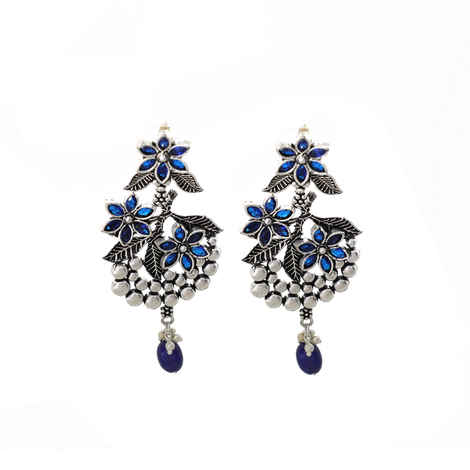 Buy Ferosh Adaa Floral Pearl Drop Blue-Silver Oxidized Earrings - Purplle