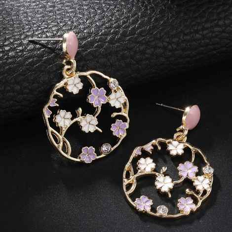 Buy Ferosh Aneira Lilac White Floral Circular Golden Earrings - Purplle