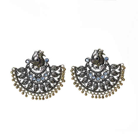 Buy Ferosh Bhavya Dual Tone Blue Oxidized Mor Statement Earrings - Purplle