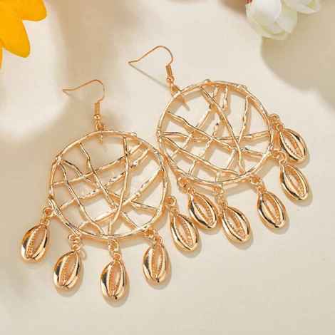 Buy Ferosh Zandra Dream Catcher Shell Golden Drop Earrings - Purplle