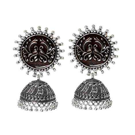 Buy Ferosh Aarya Artful Magenta-Silver Oxidized Jhumkas - Purplle