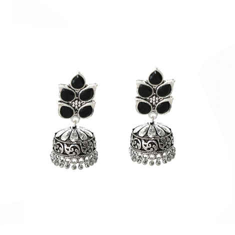 Buy Ferosh Adaira Floral Black Silver Oxidized Jhumkis - Purplle