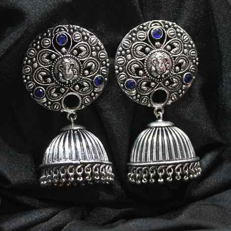 Buy Ferosh Hail Ganesha Silver Oxidized Jhumki Earrings - Purplle