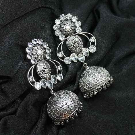 Buy Ferosh Hina Silver Oxidized Jhumki Earrings - Purplle