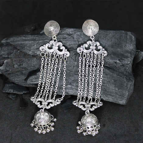 Buy Ferosh Ragini Silver Oxidized Chandelier Jhumki Earrings - Purplle