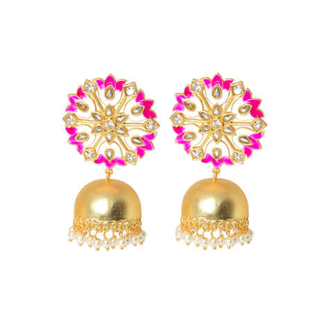 Buy Ferosh Suhanisa Floral Golden-Pink Pearl Jhumki Earrings - Purplle