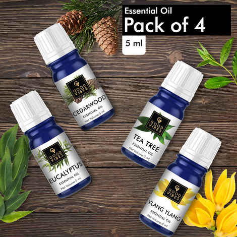 Buy Good Vibe Purifying Essential Oils (Tea Tree, Cedarwood, Eucalyptus, Ylang Ylang) - Pack of 4 (5 ml x 4) - Purplle