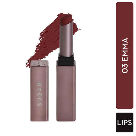Buy SUGAR Cosmetics Mettle Satin Lipstick | Highly Pigmented & Silky Matte Finish | Creamy Texture | Mango Butter Infused | 2.2 gm - 03 Emma (Reddish Brown) - Purplle