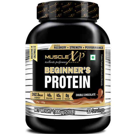 Buy MuscleXP Beginner's Protein With Digestive Enzymes (With Whey Protein), Double Chocolate 1Kg (2.2lb) - Purplle