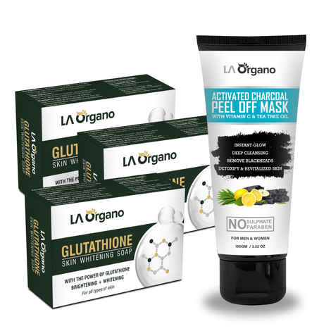 Buy LA Organo Glutathione Skin Whitening Soap (Pack of 3 X 75 g) & Activated Charcoal Peel Off Mask (100 g) Skin Care Combo - Purplle