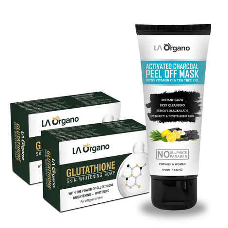 Buy LA Organo Glutathione Skin Whitening Soap (Pack Of 2 X 75 g) & Activated Charcoal Peel Off Mask (100 g) Skin Care Combo Online