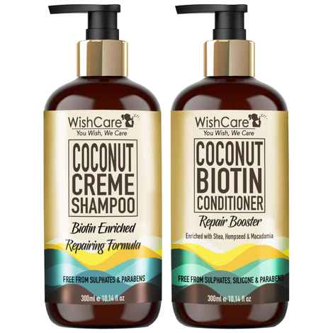 WishCare Coconut Creme Shampoo and Coconut Biotin Conditioner (Each 300 ml)