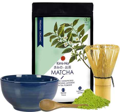 Buy KimiNo Japanese Organic Matcha Green Tea Powder (50 g) - Traditional Combo Kit [Recipe EBook + Wooden Spoon + Bamboo Matcha Whisk (Chasen) + Matcha Bowl (Chawan)] - Purplle