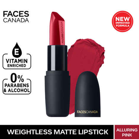 Faces Canada Weightless Matte Lipstick |Jojoba and Almond Oil enriched| Highly pigmented | Smooth One Stroke Weightless Color | Keeps Lips Moisturized | Shade - Alluring Pink 4g