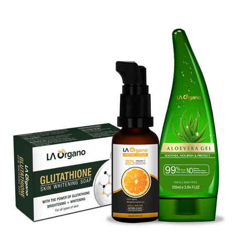 Buy LA Organo whitening Soap(75 g) with Aloe Vera Gel(120 ml)+Vit C Face Glow Serum(30 ml) Skin Care Combo (3 Items in the set) - Purplle