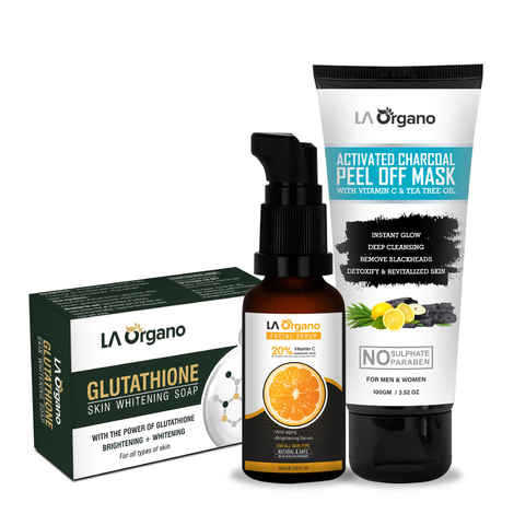 Buy LA Organo Glutathione whitening Soap(75 g) with Vit C Face Glow Serum(30 ml)+Activated Charcoal Peel Off Mask Blackhead Remover(100 g) Skin Care Combo (3 Items in the set) - Purplle