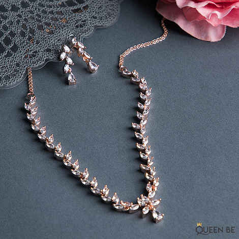 Buy Queen Be Leafy Charm Rose Gold Necklace Set - Purplle