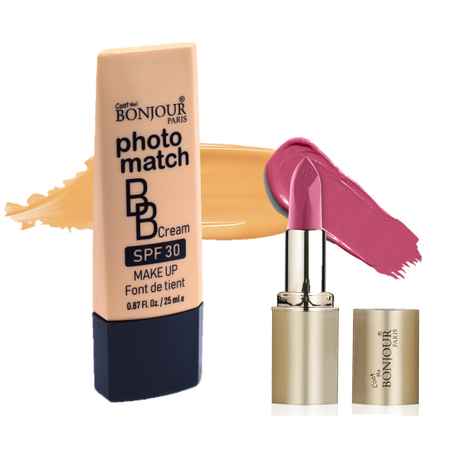 Buy Bonjour Paris Photo Match BB Cream (Beige) + Creme Lipstick (Mauve) - Combo Offer _ BCB01-04-LSB02-68 - Purplle
