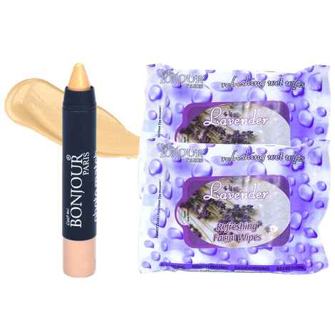 Buy Bonjour Paris Photo Match Crayon Concealer (Ivory) + Wet Facial Wipes (Lavender Flavor)- Pack of 2 CKB04-08-WPB02-LV-2PC - Purplle