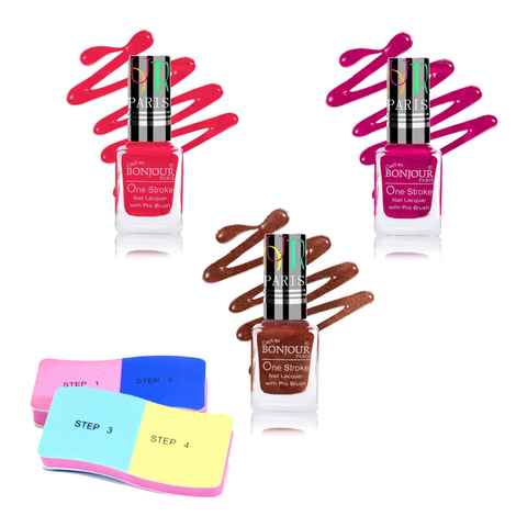 Bonjour Paris Satin Matte Nail Polish (3pc,9ml each) with 1 pc Nail Buffer - Combo Offer NPB08-343537-NBG101