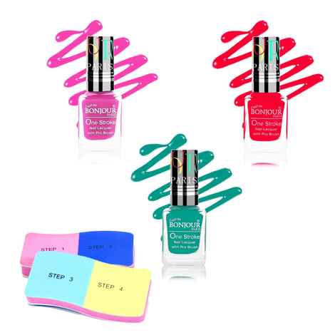 Bonjour Paris Satin Matte Nail Polish (3pc,9ml each) with 1 pc Nail Buffer - Combo Offer NPB08-274445-NBG101