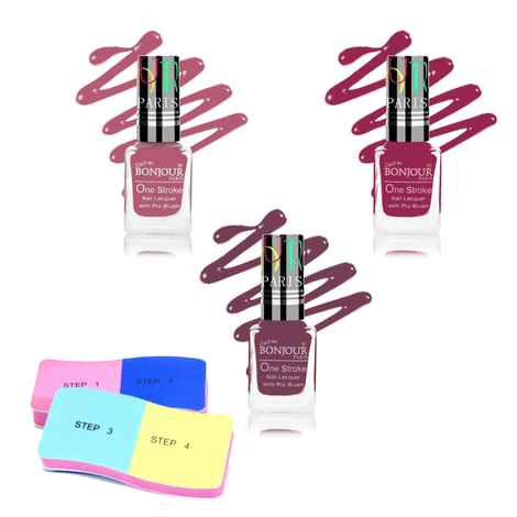 Bonjour Paris Satin Matte Nail Polish (3pc,9ml each) with 1 pc Nail Buffer - Combo Offer NPB08-051117-NBG101