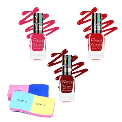 Bonjour Paris Satin Matte Nail Polish (3pc,9ml each) with 1 pc Nail Buffer - Combo Offer NPB08-030416-NBG101