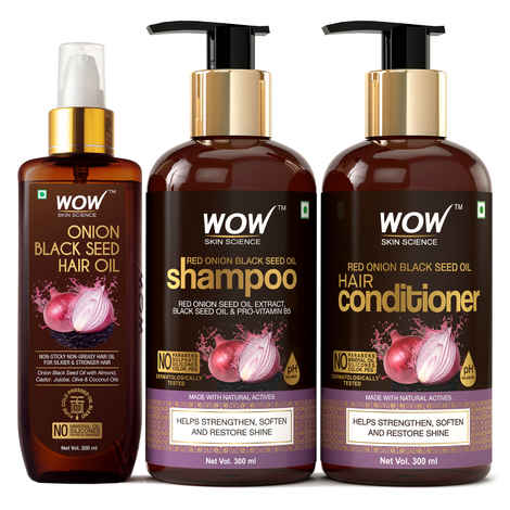 Buy WOW Skin Science Onion Black Seed Oil Ultimate Hair Care Kit (Shampoo + Hair Conditioner + Hair Oil) VC - Purplle