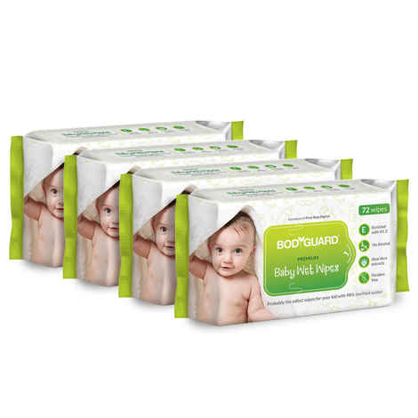 Buy BodyGuard Premium Paraben Free Baby Wet Wipes with Aloe Vera - 288 Wipes (4 Pack, 72 each) - Purplle
