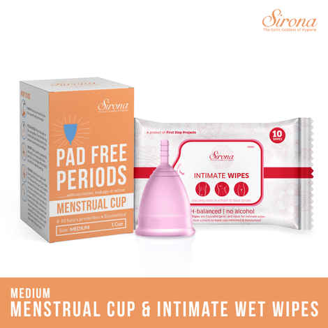 Sirona Reusable Menstrual Cup - Medium with Intimate Wipes for your Period Care - 10 Wipes