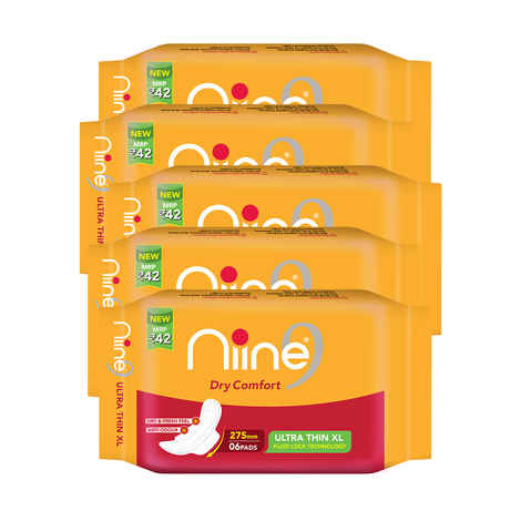 Buy Niine Ultra Thin Sanitary Pads for women (Pack of 5), Extra Long, Re-Sealable Packaging 30 Pads Count - Purplle