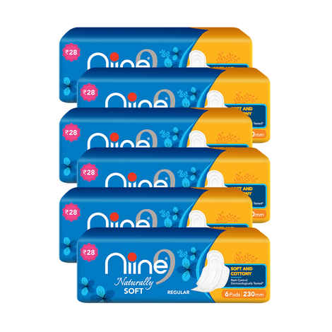 Niine Naturally Soft Regular Sanitary Pads for women, (Pack of 6), 36 Pads Count
