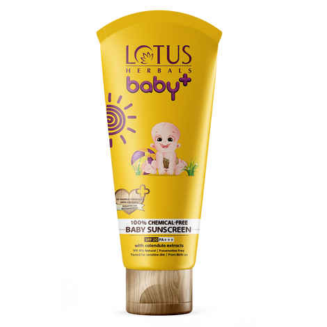 Lotus Herbals Baby+ 100% Chemical-Free Baby Sunscreen Spf20 Pa+++ Preservative Free Calendula Extracts Pediatrician Recommended (0-5Yrs) (100 g)