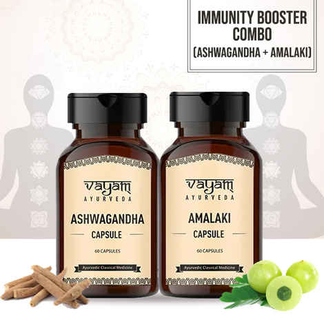 Buy Vayamm Ayurveda Immunity Booster Combo (Ashwagandha + Amalaki) | Ayurvedic | Natural | Herbal | Pure | Sulphate free | Paraben Free | alcohol free | 100% vegetarian - Purplle