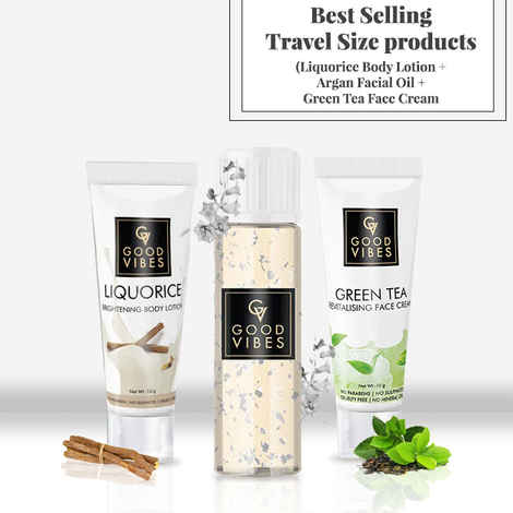 Buy Best Selling Travel Size products (Liquorice Body Lotion + Argan Facial Oil + Green Tea Face Cream - Purplle