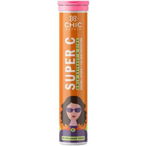 Buy Chicnutrix Super C - Amla Extract & Zinc - Natural Vitamin C for Skin Protection - 20 Effervescent Tablets - Fizzy Orange Flavour - Purplle