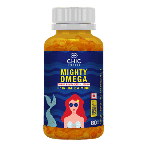 Buy Chicnutrix Mighty Omega - Omega 3 Fatty Acids - 1250 mg for Skin, Hair & More - 60 Softgel Capsules - Chocolate Flavour - Purplle