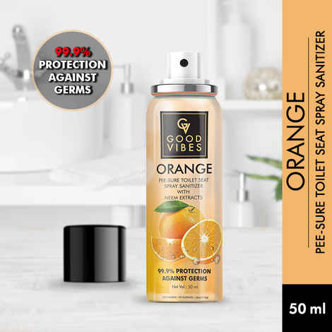 Good Vibes Orange Pee-Sure Toilet Seat Spray Sanitizer with Neem Extracts | Anti-Bacterial, Anti-Fungal | No Parabens, No Sulphates (50 ml)